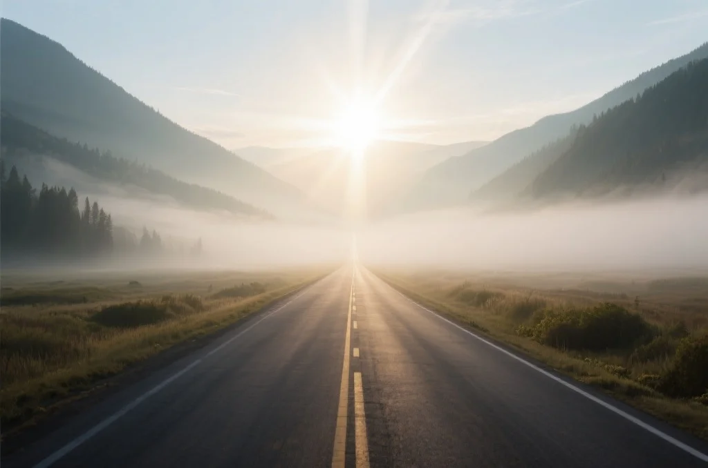 一条清晰的道路穿过迷雾，象征着明确的决策方向